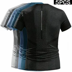 Men’s ice silk fiber quick-dry sports T-shirt — moisture-wicking, breathable nylon fabric with stretch; lightweight and cool short-sleeve striped design suitable for the gym, summer workouts, and casual wear.
