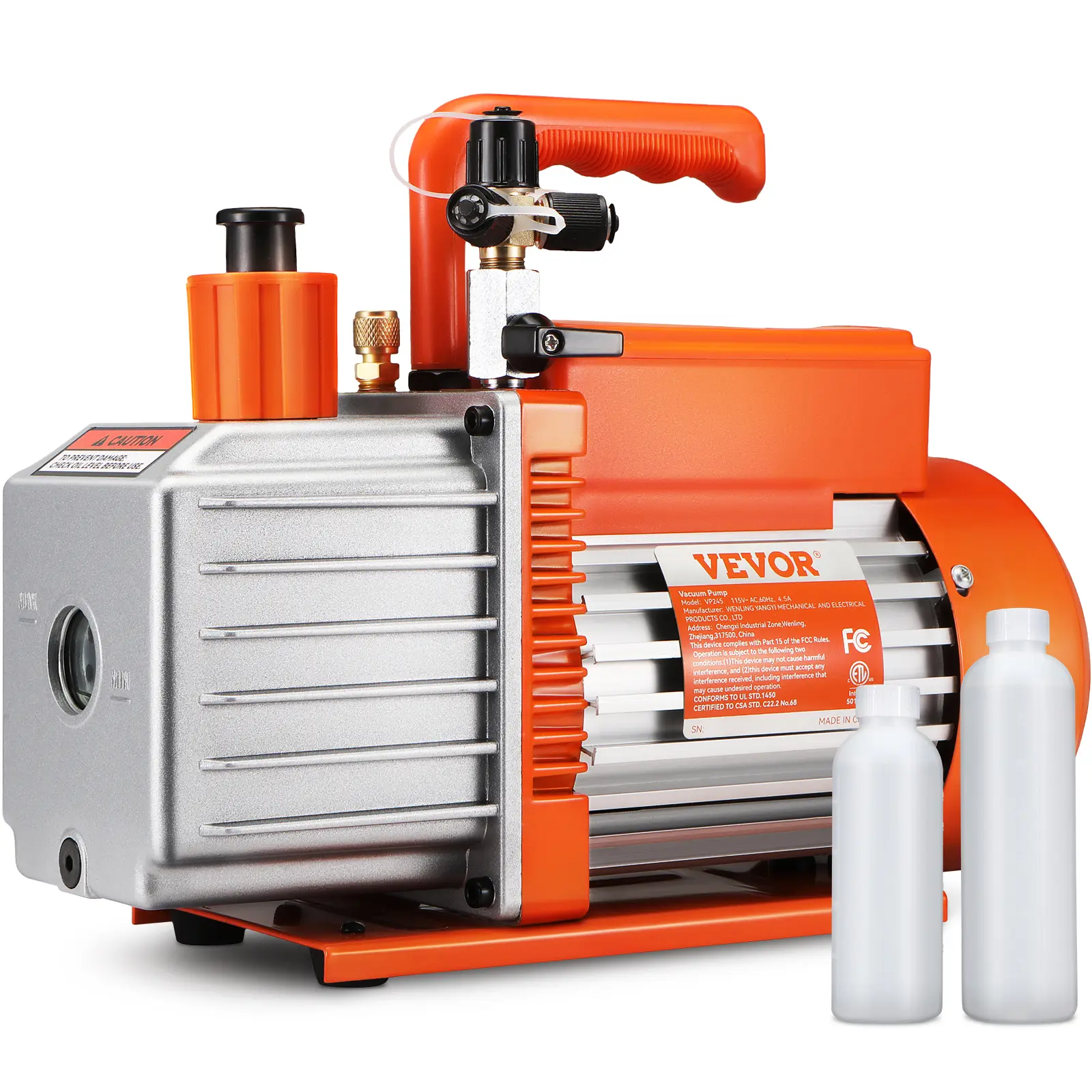 VEVOR Industrial Heavy Duty 1/2 HP 2-Stage Rotary Vane Vacuum Pump, 5 CFM 115V 120V/60 Hz, Multi-Size Inlets (1/4" SAE, 3/8" SAE Male, 1/2" ACME Male Inlet), Pure Copper Parts, Cooling Fan, Check Valve for HVAC Repair, Commercial Refrigeration