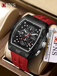 Ofns New Wine Barrel Shape Quartz Watch, Large Dial, Waterproof, Night Vision, Business Calendar, Men's Wristwatch, Quartz Analog Watch, Business Fashion Watches