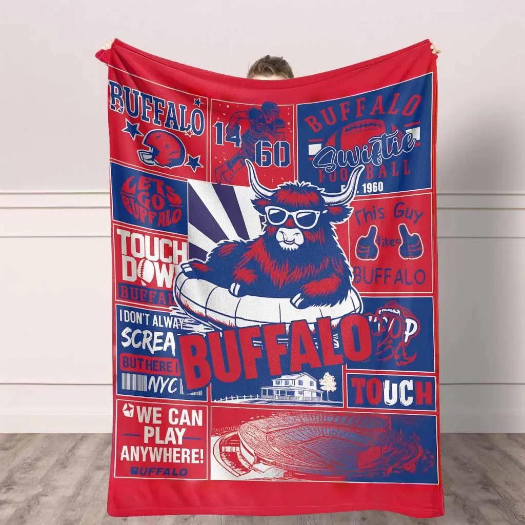 Buffalo City Football Flannel Blanket Retro Team Sports Design UltraSoft Cozy Warm Perfect for Game Day Home Decor Sports Fans Living Room Bed Gift