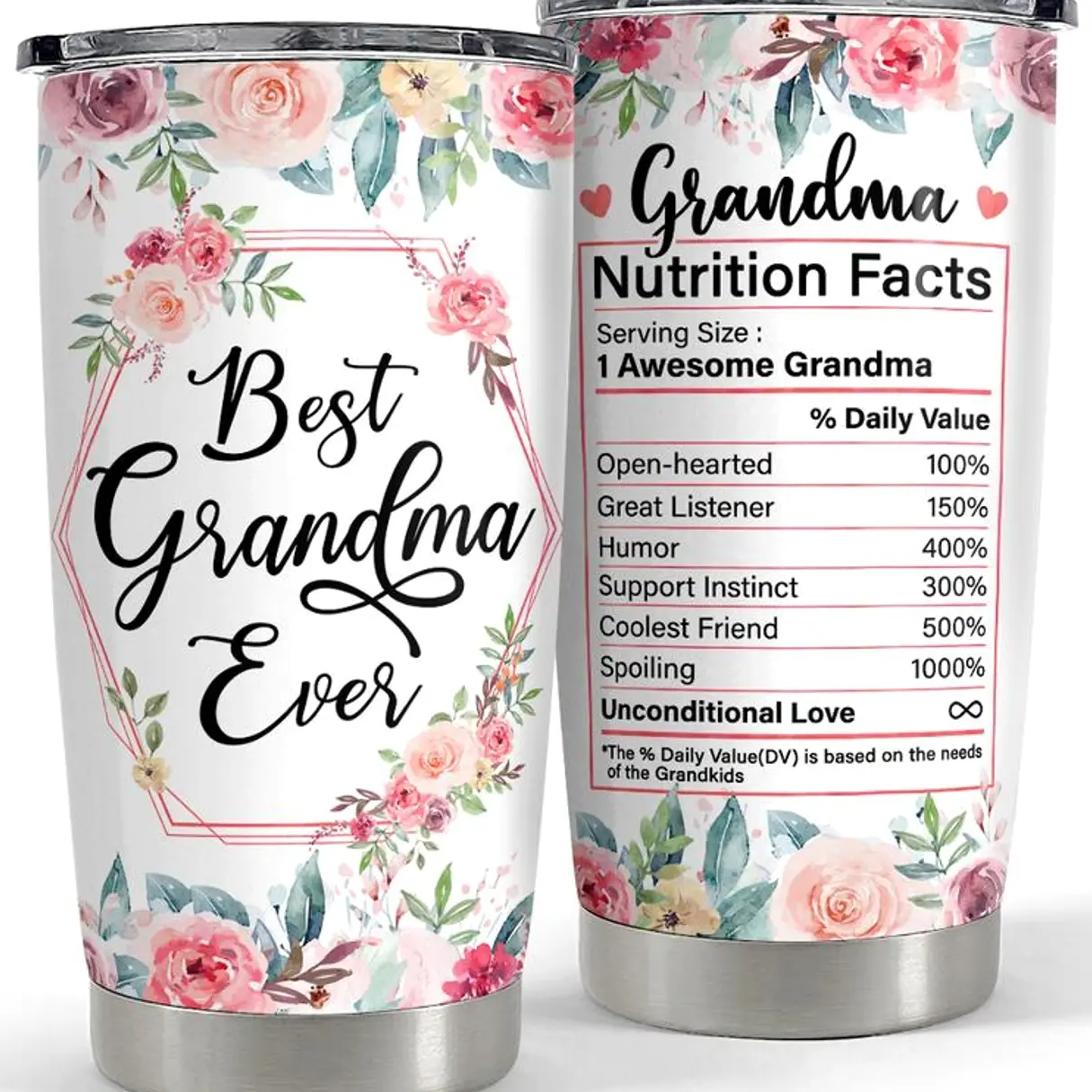 Sandjest Best Grandma Ever 20oz Tumbler, Insulated Stainless Steel Vacuum Flask, Travel Coffee Thermal Cup, Gifts for Nana Mother's Day Christmas