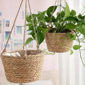 Hanging Plant Basket, Hanging Flowers Basket, Woven Plant Storage Basket, Indoor Outdoor Flower Pot Holder, Plant Hangers, Home Decor Supplies