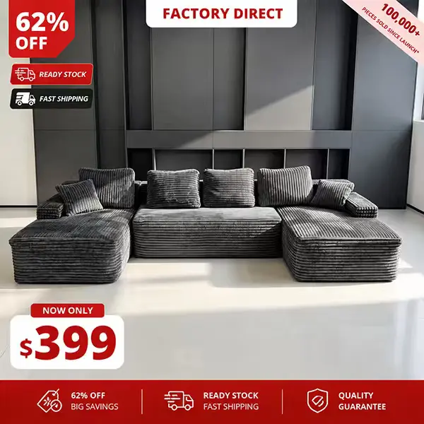 Gray Expandable Convertible Sectional Sofa - 131" Oversized U-Shape Cozy Cloud Modular Couch for Living Room, Couches for Apartment, No Assembly Required, Delivered in 2 Packages