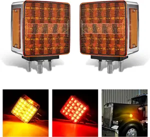 Nilight 2PCS Square Double-Face Fender Pedestal Lights, 52LED Amber-Red Brake Turn Marker Tail Lights with 3-Stud Mount, Aftermarket Truck Accessories for Mack Kenworth Semi Trucks & Towing Trailers