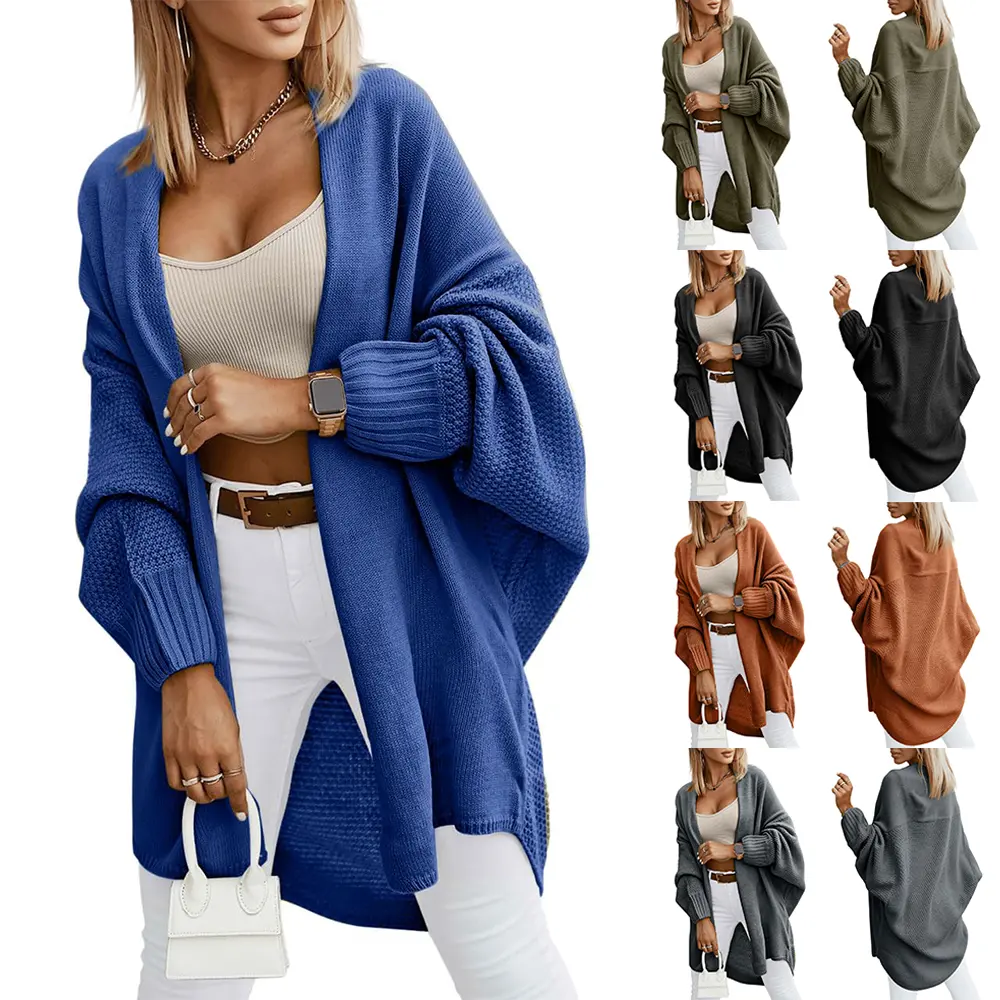 Women's Oversized Ribbed Lantern Batwing Sleeve Open-Front Minimalist Essential Garment, 2025 Fall Trendy Long Cardigan Sweaters with US Shipping, Knitwear, Fit