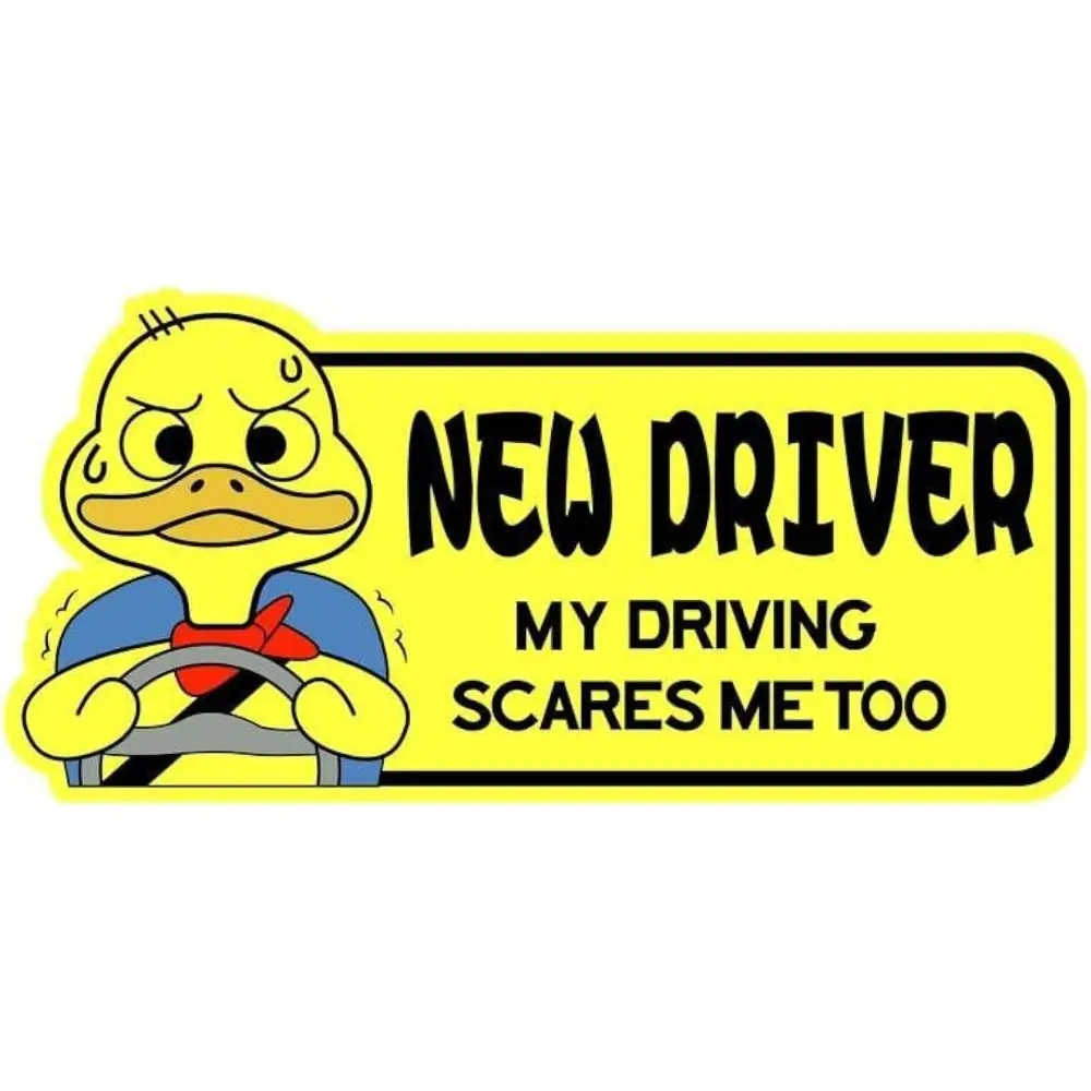 1PC Playful "New Driver Duck" Logo Sticker, Funny Car Stickers - For suitcases, new driver merchandise, panicked duck + new driver slogan design shows cool vibe, add eye-catching self-deprecating details, great for new driver decor