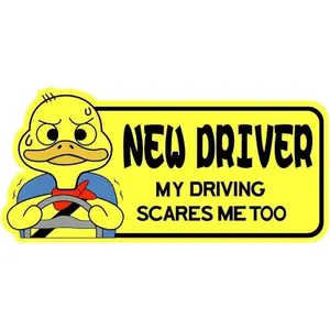 1PC Playful "New Driver Duck" Logo Sticker, Funny Stickers - For suitcases, new driver merchandise, panicked duck + new driver slogan design shows cool vibe, add eye-catching self-deprecating details, great for new driver decor