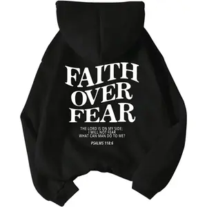 Women's Graphic Hoodie Slogan Faith Over Fear Christian Hoodie Pullover Sweatshirt
