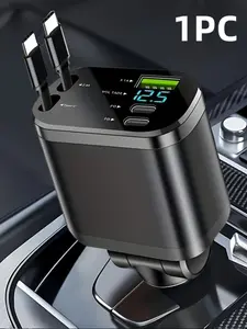 Car Charger with Retractable Cables, Three Charging Ports, Supports Up to 5 Devices Simultaneously, Dual Port Charger, Smart Fast Charging Base, Phone Charging Accessories, Multifunctional Charger, USB Mobile Charger