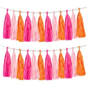 Rose red Pink and Orange Tassel Garland Banner Paper Tassels for Party Decorations Pack of 15