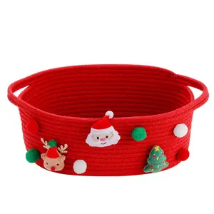 Christmas Gift Basket Cotton Rope Storage Bin, Handheld Candy Basket, Christmas Decoration Organizer, Perfect Holiday Present Idea