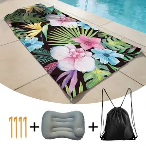 Beach Towel Pillow Set, Inflatable Pillow & Beach Pins, Drawstring Bag Included, Perfect for Summer Vacations, Comfortable & Durable