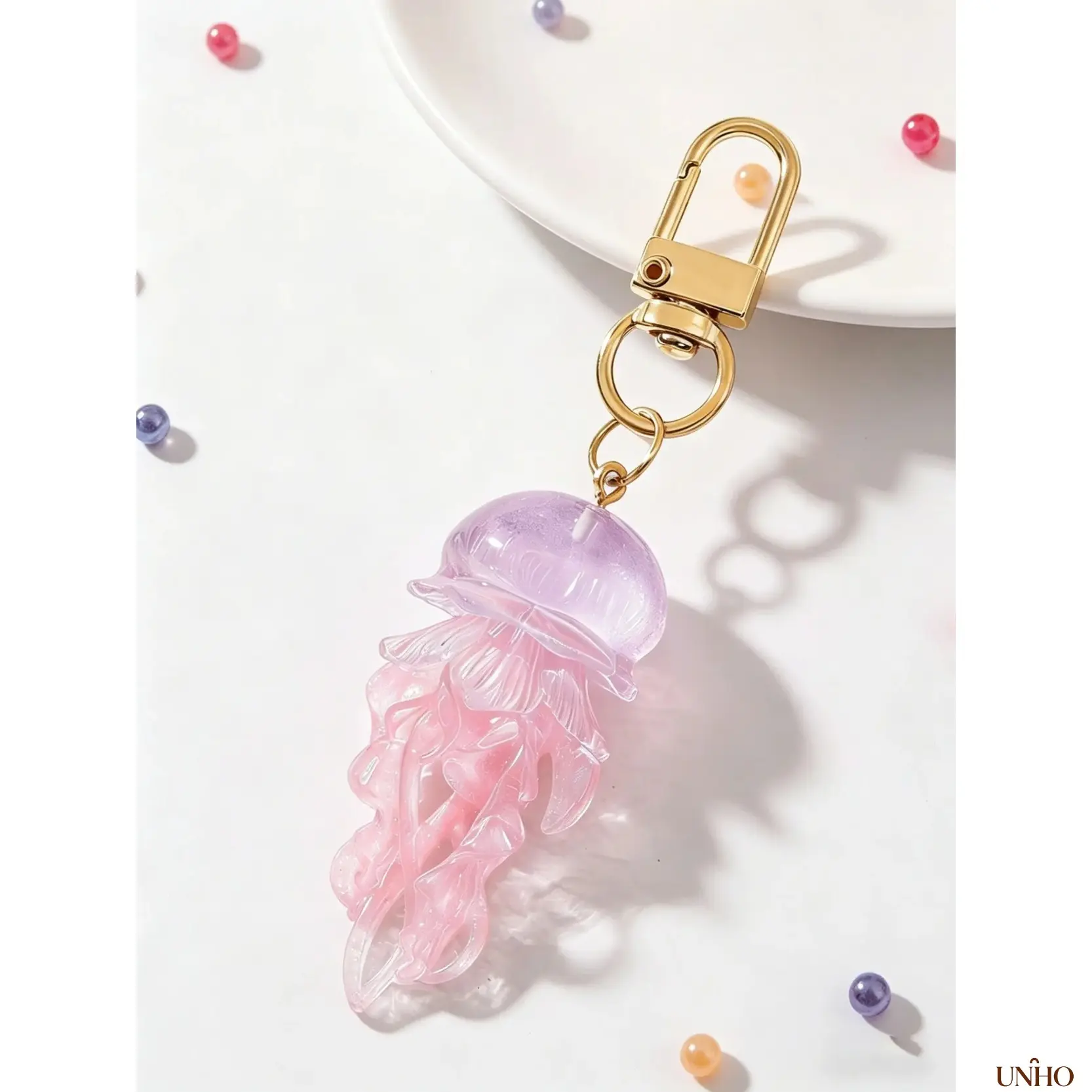 Gradient Glitter Luminous Jellyfish Key Ring Bag Charm For Women, 3D Nautical Marine Sculpture Pendant, Multi-Color Sparkly Decor Accessory For Handbags, Purses, Keys And Earphone Cases Daily Playful Styling