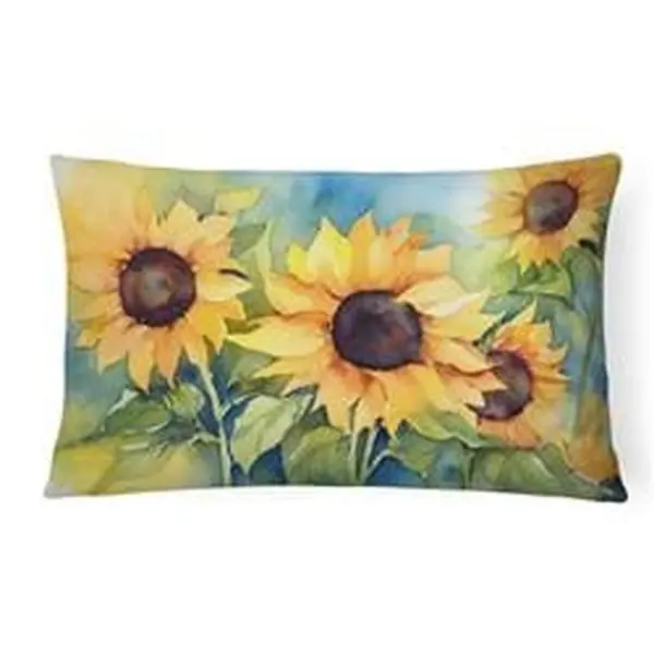 16 x 12 in. Unisex Sunflowers in Watercolor Fabric Decorative Pillow