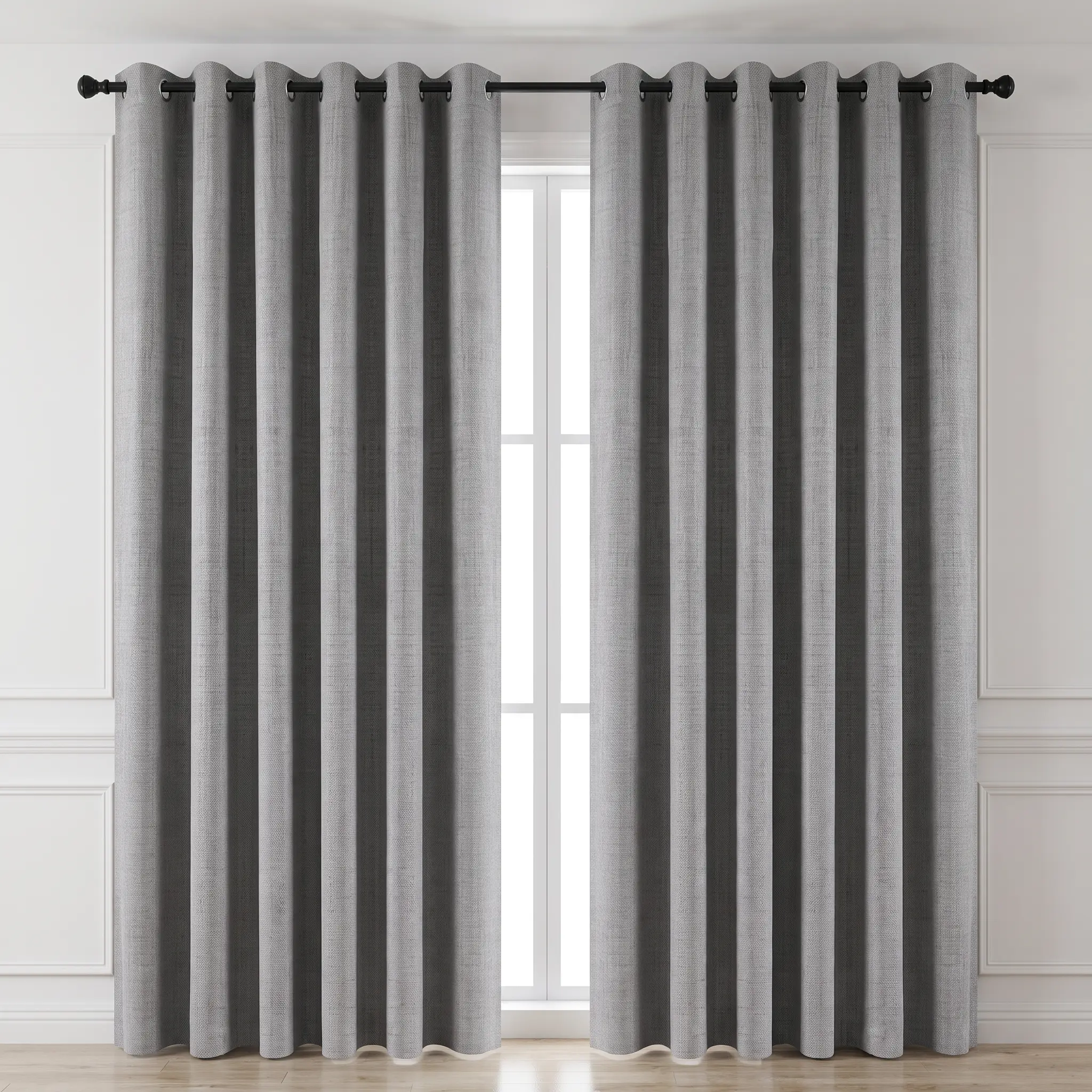 2-panel set, gray linen textured curtains, modern style, blackout, natural drape, ,Home Decor, suitable for bedroom and living room