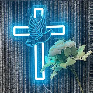 1pc Cross (Peace Pigeon) Neon Sign Light, Ice Blue, Without Inner Electricity, USB Powered With Button Switch, For Cross Wall Stickers, Home Decor, Night Light