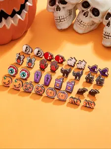 Random 8 Pcs Halloween Cute Earrings Set, Unisex Bat Ghost Pumpkin Candy Ear Studs, Party Holiday Jewelry