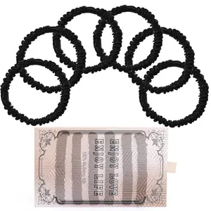 6PCS Mulberry Silk Hair Ties Small Silk Scrunchies for Women Girls Curly Thick Thin Hair .Women's Black Cute Satin Sleepy Bulk Hair Tie Scrunchie Sleep