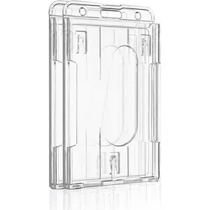 5 Pack/2 Pack Vertical 2-Card Badge Holder with Thumb Slot Hard Transparent PC Case Protector for Office School IDs Credit Cards Driver Licenses and Passes Office Supplies