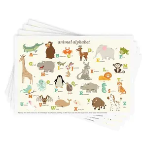 Disposable Stick-on Placemats 40 Pack for Baby, Kids and Toddler, Table Mats 12" x 18", Sticky Place Mats, Animal Alphabet Theme