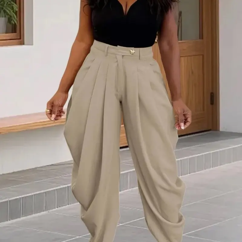 Chic high  waisted Trousers- stylish loose fit Draped pants for women