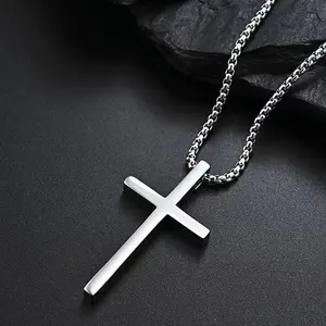 Cross Necklace, Stainless Steel Mens Cross Pendant Chain Necklace for Men Women Religious Jewelry Gifts