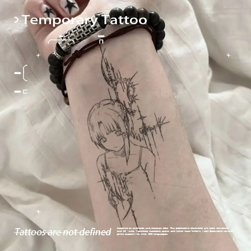 Dark Thorn Girl Anime Herbal Juice Temporary Tattoo Sticker Waterproof Long Lasting Non-reflective Fake Tattoo Ephemeral Tattoos Ins Cool Y2K Style Wrist Clavicle Body Sticker Waterproof Temporary Tattoos Waterproof Realistic Tattoos