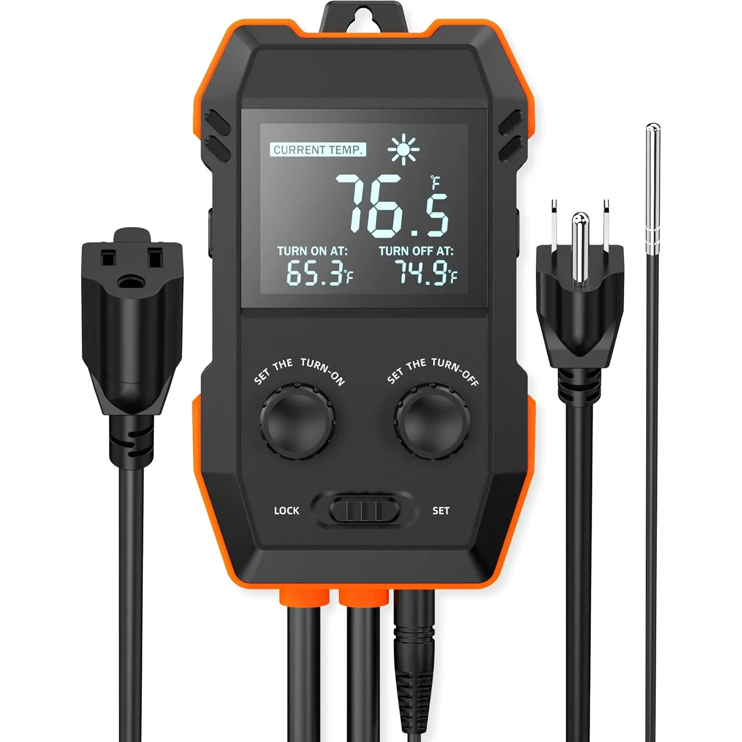 WH2408 Temperature Controller 10A 1200W, Digital Thermostat Controlled Outlet Plug  for Reptile Terrarium Greenhouse Homebrew Aquarium Seedling Mat, Heating or Cooling Mode