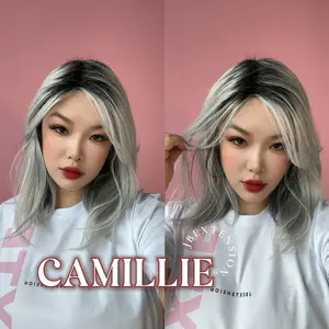 JBEXTENSION 14 Inches Grey Silver with Dark Root Women Fashion Full Machine Wig CAMILLIE【PLUS PERMATEASE】