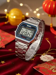 Momentme Skmei Stainless Steel Band Electronic Watch, Timer+alarm+el Light, Casual Style, 3atm Waterproof, Unisex, All Seasons, Digital Quartz Watch