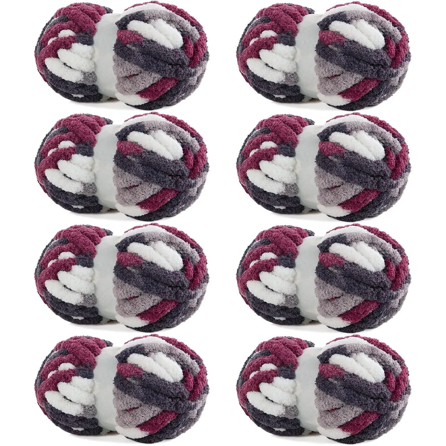 8 Pack Giant Chunky Yarn for Crocheting,Super Bulky Large Soft Fluffy Yarn,Tie Dye Plush Fuzzy Yarn,Mixed Color Thick Chenille Yarn for Hand Knitting/Arm Knitting ( Red,Grey,White)