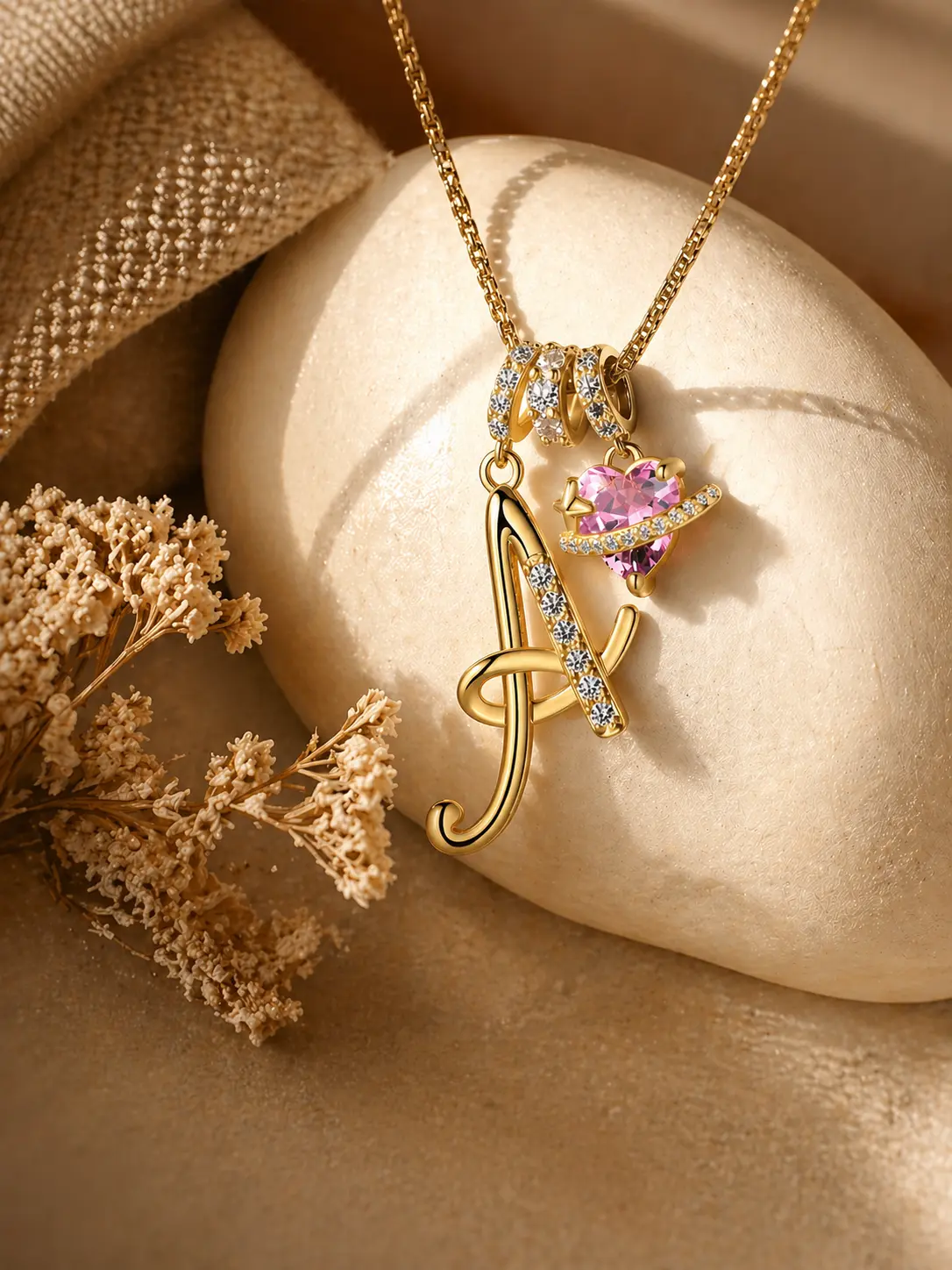 HIPUNK 18K Gold Gold Initial Necklace A-Z for Women, Personalized Letter Pendant with Pink Heart Charm, Dainty Cute Jewelry Gift for Her, Romantic Necklace for Girlfriend Daughter tiktokshopspringglowup