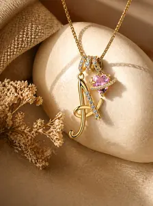 HIPUNK 18K Gold Gold Initial Necklace A-Z for Women, Personalized Letter Pendant with Pink Heart Charm, Dainty Cute Jewelry Gift for Her, Romantic Necklace for Girlfriend Daughter tiktokshopspringglowup