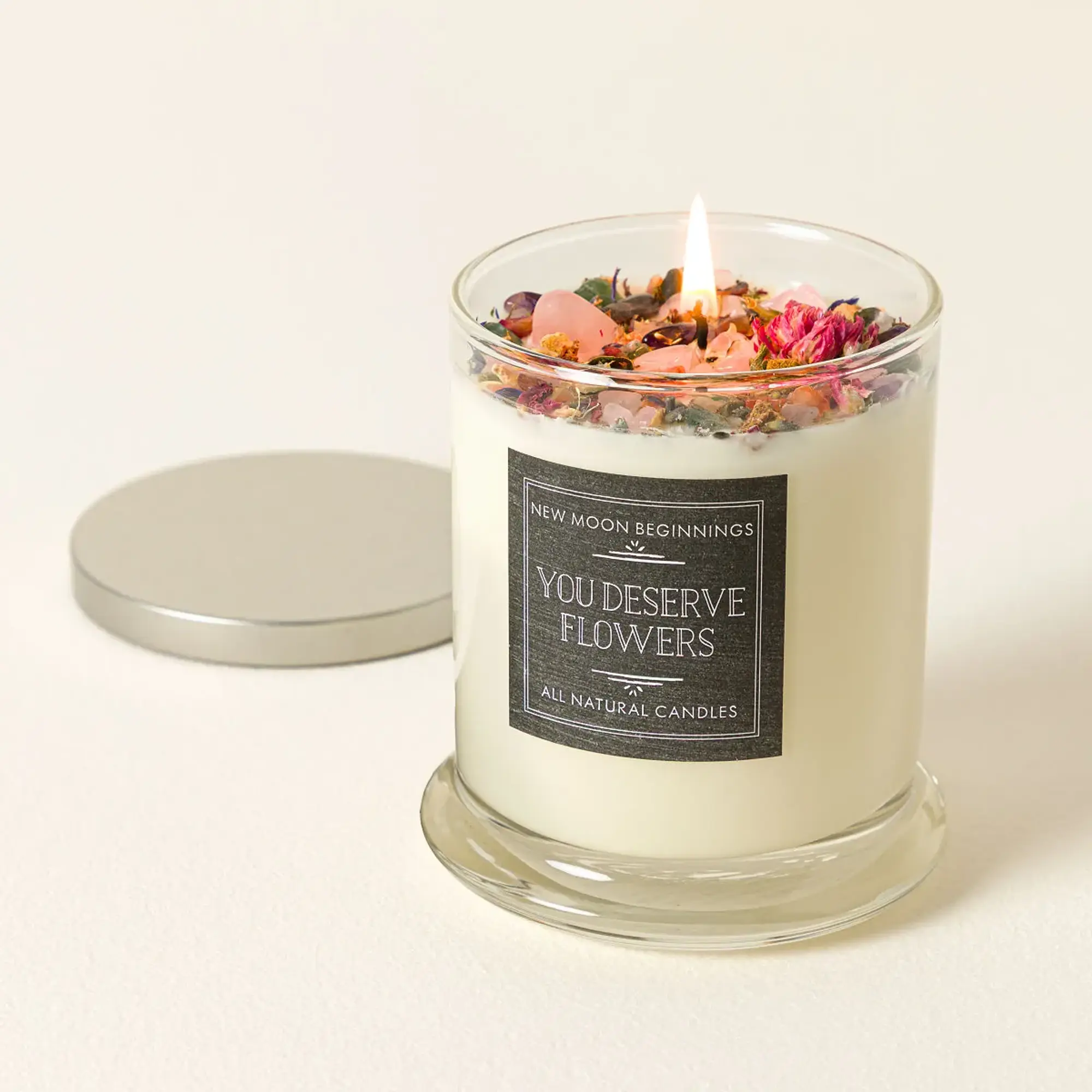 You Deserve Flowers Fragrance Glass Candle, Home Decor Centerpiece with Moss Accent You Deserve Flowers Fragrance Glass Candle, Home Decor Centerpiece with Moss Accent