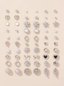 Women's Elegant Rhinestone Decorated Stud Earrings, Bow & Heart Shaped Fine Stud Earrings, Fashion Stud Earring Jewelry for Women & Girls