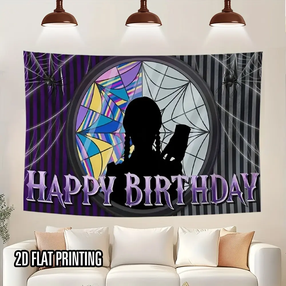 Lightweight Polyester 2D Wednesday Geometric Printed Ceremony Banner - Festive Backdrops & Banners, Easy-Install Outdoor Home Garden Decor for Birthday, Baby Shower