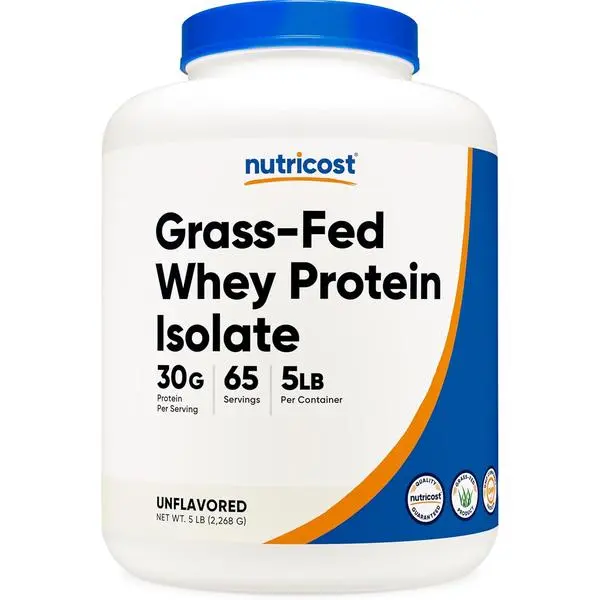 Nutricost Grass-Fed Whey Protein Isolate (Vanilla) 5LBS - Non-GMO, Gluten Free, Natural Flavors