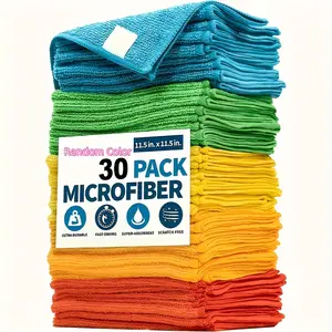 30pcs Microfiber Cleaning Cloth Pack - Random Color Multipurpose Towel for Home & Kitchen Use, Durable & Absorbent, Ideal for Living Room, Bedroom, Bathroom & Furniture, Effortlessly Removes Stains & Grease, Essential Cleaning Supplies