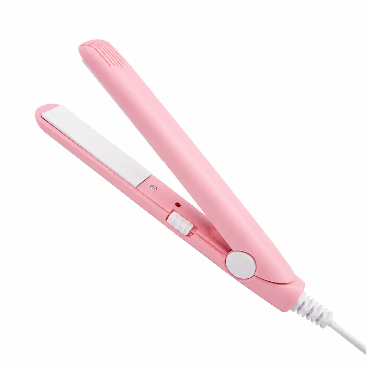 QUEBERS Pink Mini Ceramic Flat Iron with Travel Case, 30-Second Quick Heat Travel Hair Straightener for Women's Short Hair & Bangs-ONION-0018-PINK