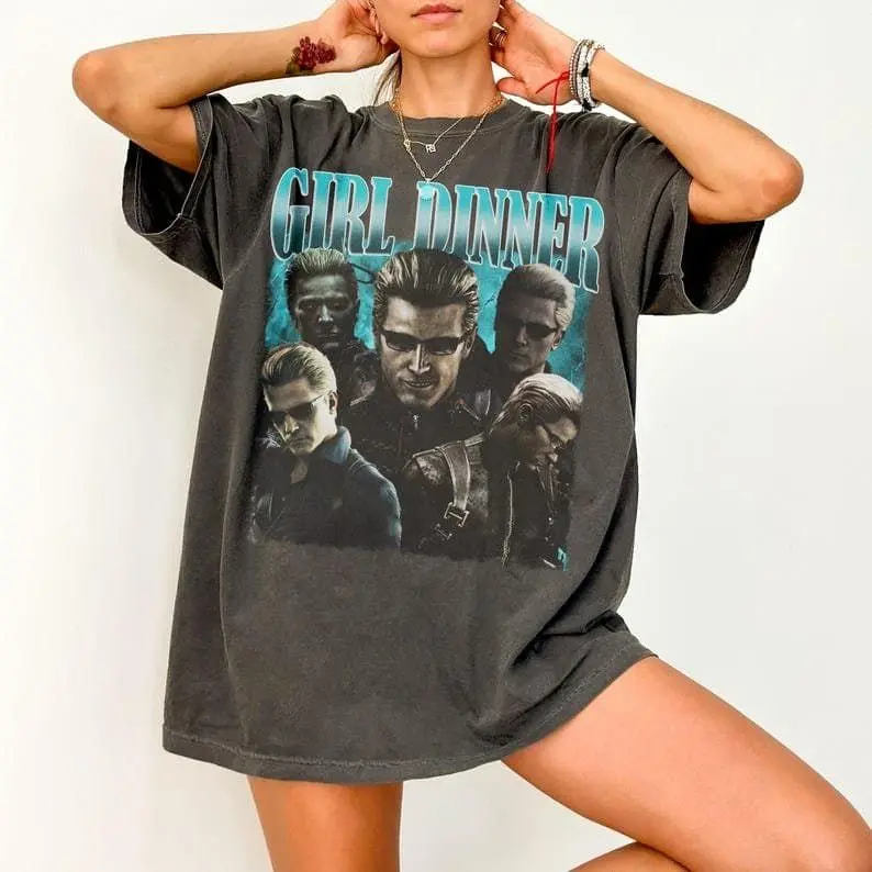 Gildan Albert Wesker Resident Evil T-Shirt, Unisex Vintage Style Graphic Print in 100% Cotton with a Casual Baggy Fit, Preppy, Classic, Menswear, Vintage T-Shirts, Crew Neck, Childrens Day, Tear Away Label, All Seasons, Basic