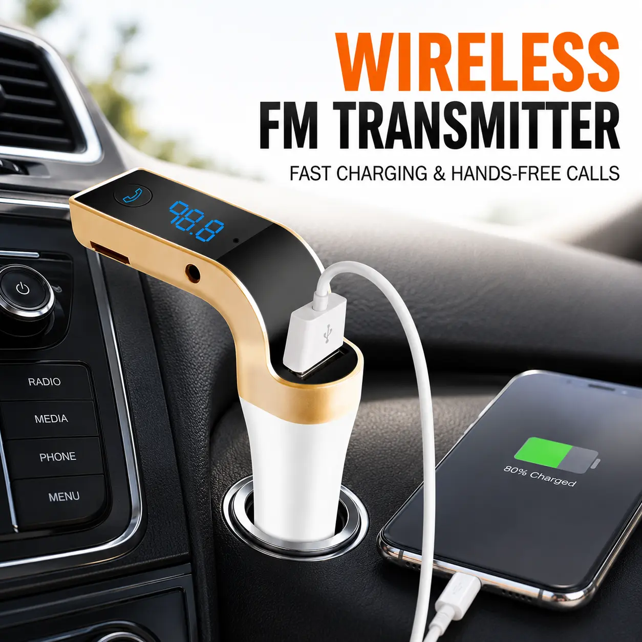 Car Wireless FM Transmitter - Multifunctional Indoor Recreation Device with USB Charger, Hands-Free Calling, MP3 Player, TF Card Input, AUX-in Port and LCD Display-T790