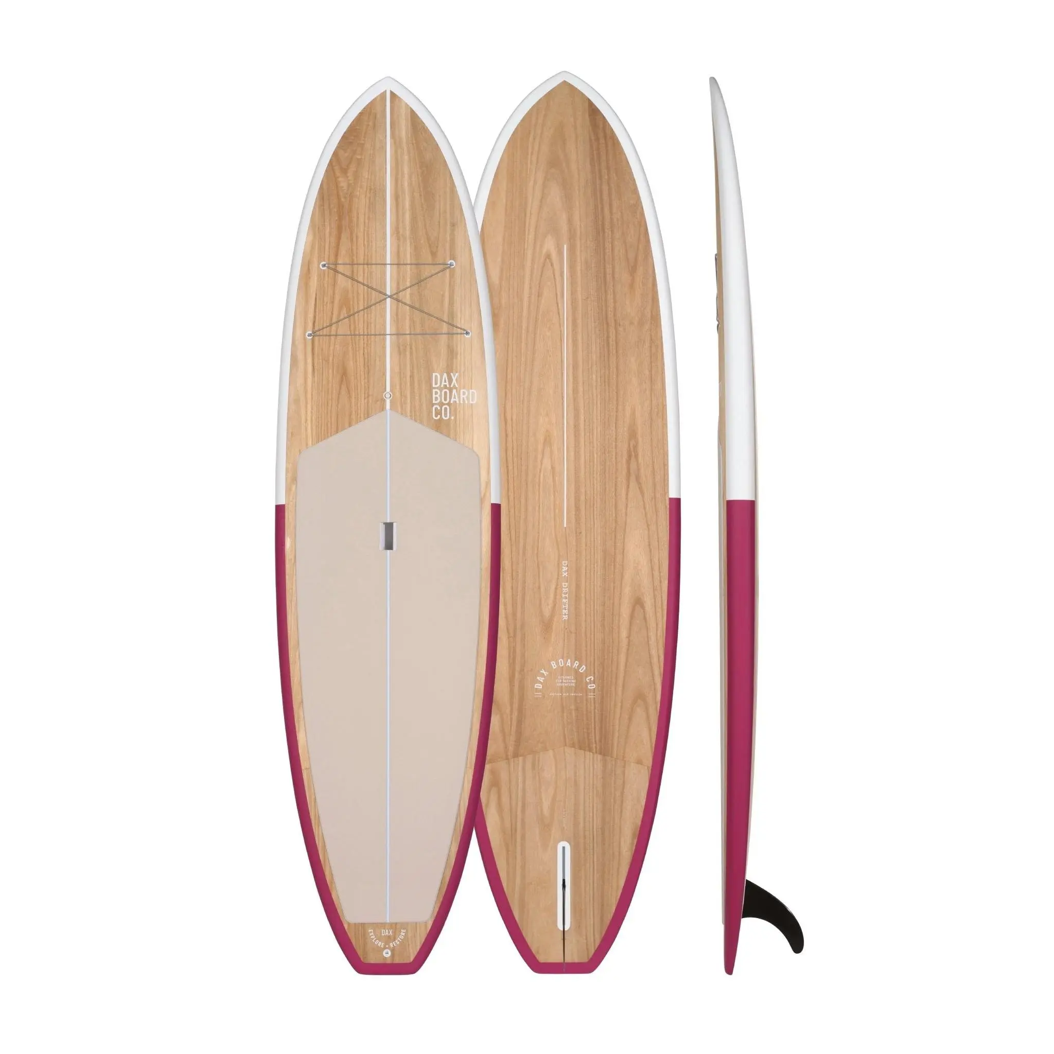 Dax Drifter Unisex Eco-Timber Surfing Board - Raspberry, Natural Look, Wood Grain, Ideal for Paddling (Preorder, Ships August 10th)