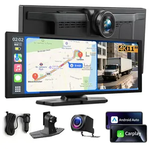 ConewVehicle Portable Apple Carplay Screen,11.4" Big Touch Screen,Car Stereo Wireless CarPlay & Android Auto,4K Dash Cam,supports Youtube/Netflix/TikTok Apps with 1080P Parking Backup Camera, Mirror Link/Voice Control/Music Play/GPS Navigation