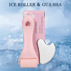 2pcs Ice Roller for Face and Gua Sha Stainless Steel Facial Tool Set, Home Beauty Tool, Reduces Puffiness, Relieves Migraines, Skin Care Tools, Self Care Gift for Women