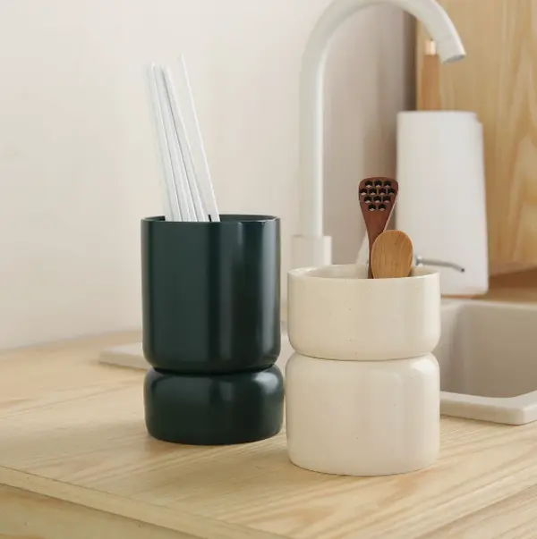 Elevated Base Cutlery Storage Cup Ceramic Kitchen Utensil Holder Keep Dry Chopstick Container for Home Kitchen