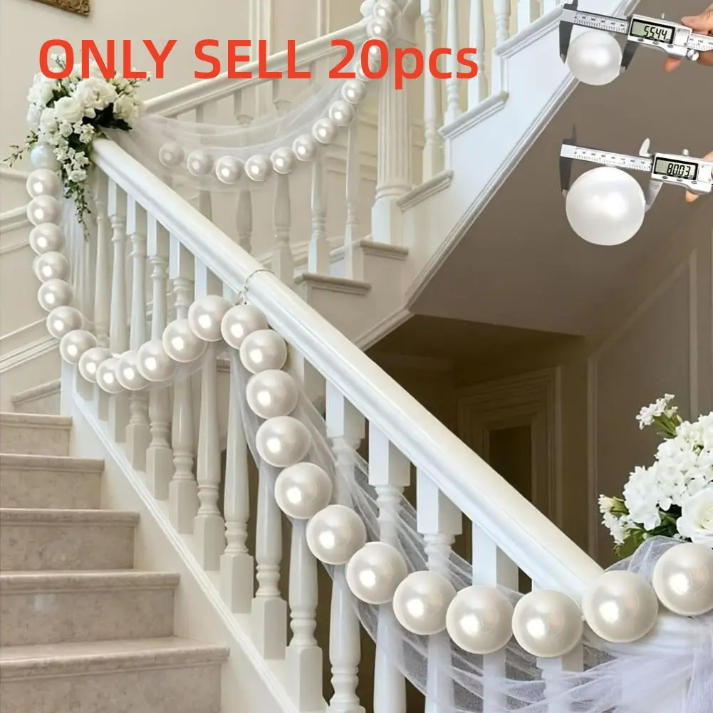 Faux Pearl Garland for Staircase, 20-Piece Large Pearl String Decor, Elegant Bead Accent for Weddings, Parties, Home Styling
