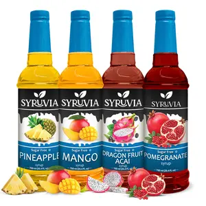 Syruvia Sugar Free Syrup, Fruit Flavors Variety Pack – Pineapple, Mango, Dragon Fruit & Pomegranate – Gluten-Free, Kosher, 25.4 fl oz Bottles – Great for Coffee Beverages, Cocktails & Mocktails (Pack of 4)