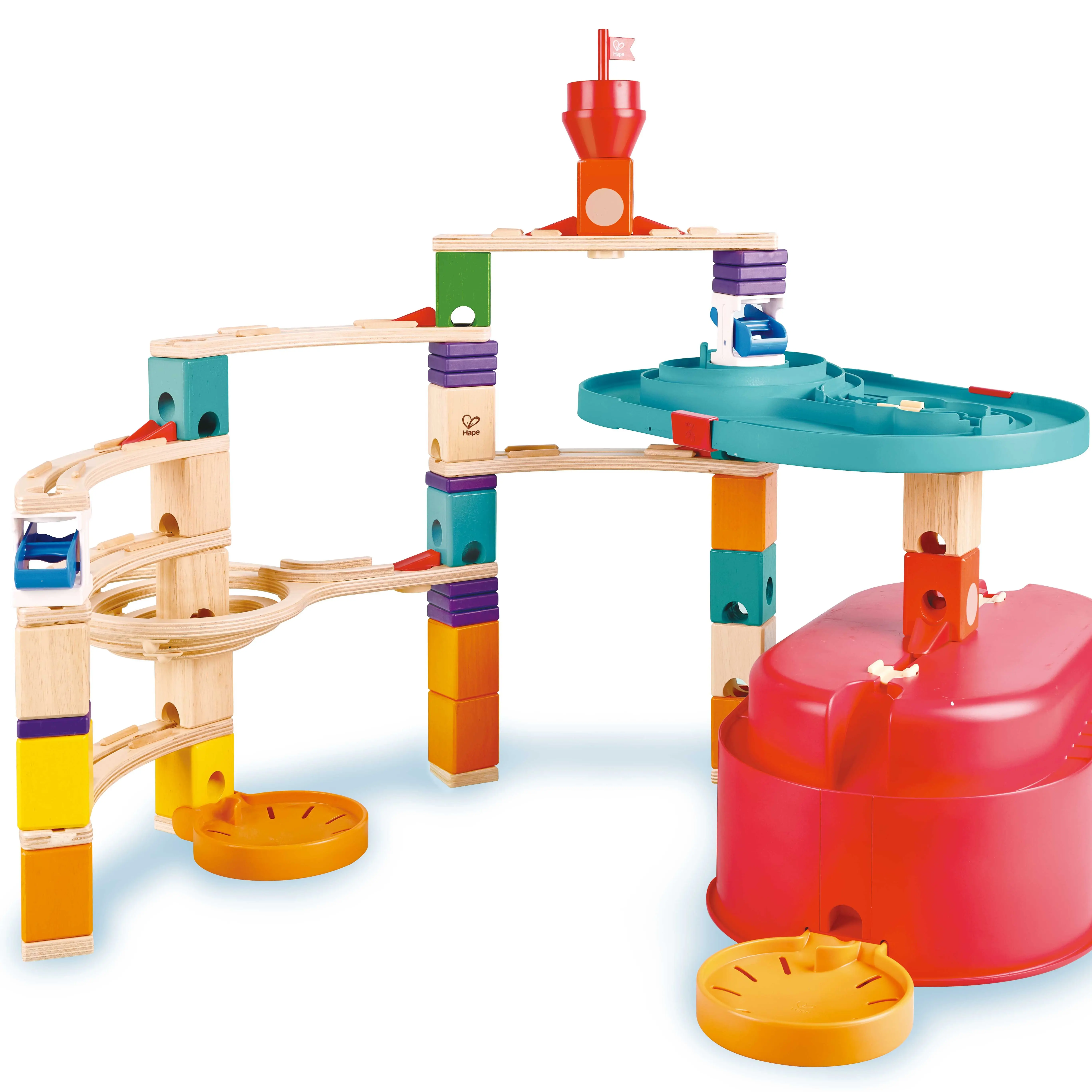 Hape Quadrilla Stack Track Bucket Set Wooden Marble Run Blocks
