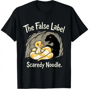 Women's 100% Cotton Round Neck Short-Sleeve Fabric Top - Breathable, Comfortable, Lightweight Casual T-Shirt with Scaredy Noodle Ball Python Design, Herpetology Gift