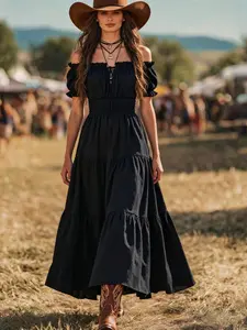 Women's Gothic Chic Style Daily Vacation Elegant Dress, Perfect for Casual Wear, Ideal for Travel and Leisure, Timeless Fashion Choice